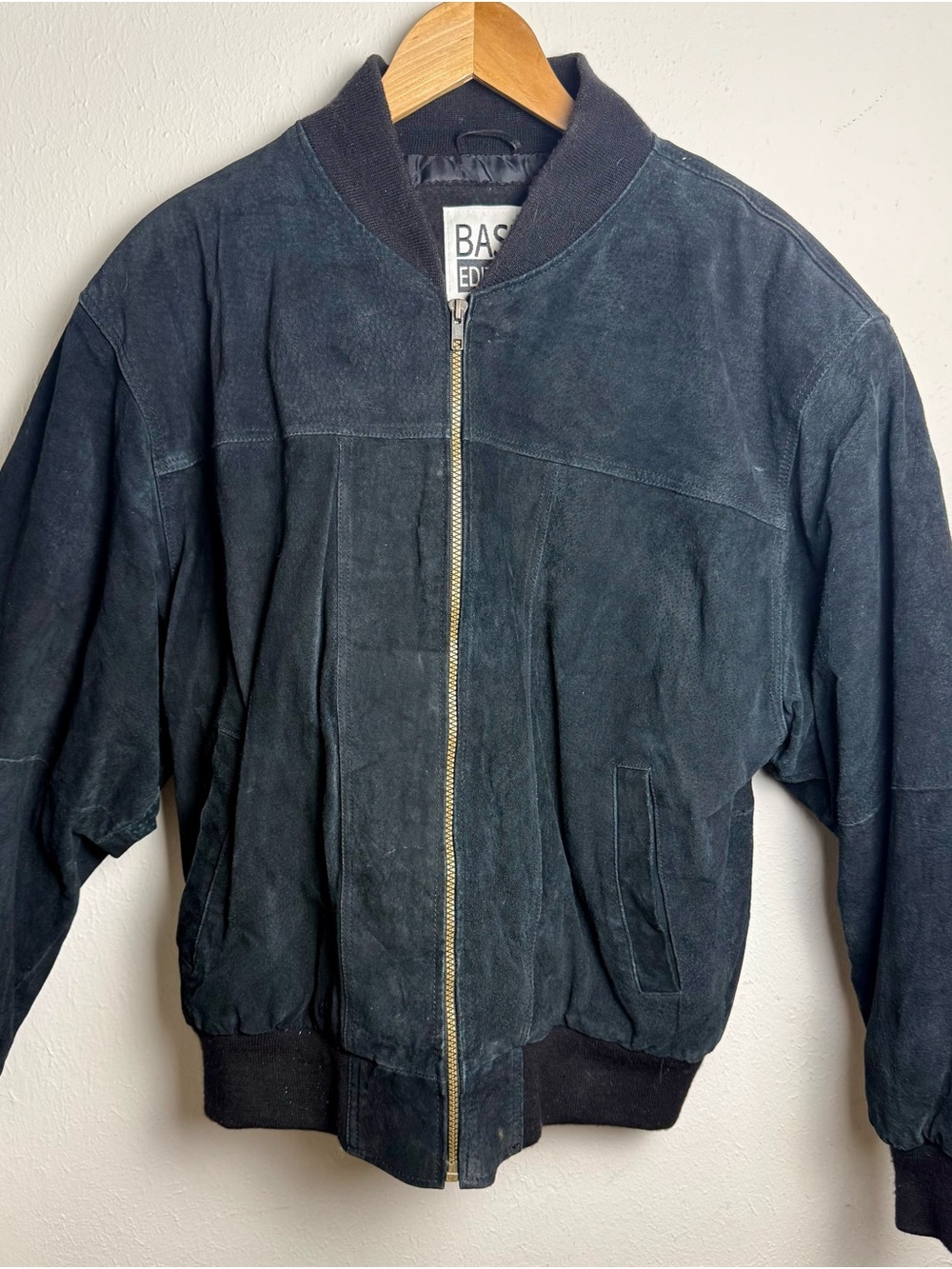 Basic Editions Black Suede Bomber Jacket with Gold Zip